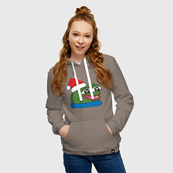 Толстовка-худи хлопковая женская Pepe, pepe happy, Пепе хеппи, pepe happy new year, цвет: утренний латте — фото 2