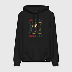 Толстовка-худи хлопковая женская Рождественский свитер Жаба, цвет: черный