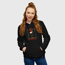 Толстовка-худи хлопковая женская Рождественский свитер Жаба, цвет: черный — фото 2