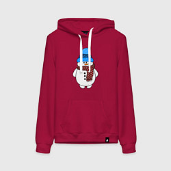 Толстовка-худи хлопковая женская Снеговик в шапочке, цвет: маджента