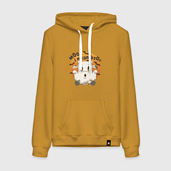 Толстовка-худи хлопковая женская Halloween Cow, цвет: горчичный