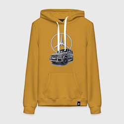Толстовка-худи хлопковая женская Mercedes Gelendwagen G63 AMG G-class G400d, цвет: горчичный