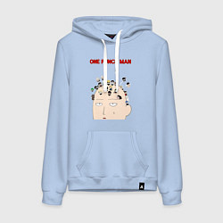 Толстовка-худи хлопковая женская Все персонажи One Punch-Man на голове Сайтамы, цвет: мягкое небо