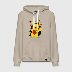 Толстовка-худи хлопковая женская ПИКАЧУ И СЕРДЕЧКО POKENON PIKACHU LOVE, цвет: миндальный