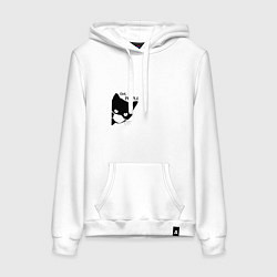 Толстовка-худи хлопковая женская Кот в маске, цвет: белый