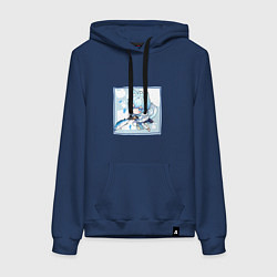 Толстовка-худи хлопковая женская Котик Чун Юй в деле, цвет: тёмно-синий