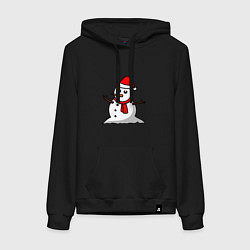 Толстовка-худи хлопковая женская Двухсторонний снеговик, цвет: черный