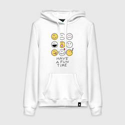 Толстовка-худи хлопковая женская Have a fun time - emoji, цвет: белый
