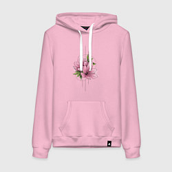 Толстовка-худи хлопковая женская Акварельный розовой цветок, цвет: светло-розовый