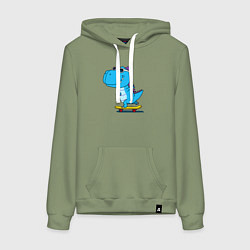 Толстовка-худи хлопковая женская Динозавр скейтбордист, цвет: авокадо