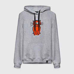 Толстовка-худи хлопковая женская Забаный красный кот, цвет: меланж