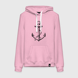 Толстовка-худи хлопковая женская Корабельный якорь, цвет: светло-розовый