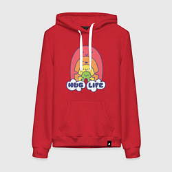 Толстовка-худи хлопковая женская Обними жизнь, цвет: красный