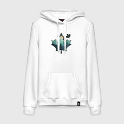 Толстовка-худи хлопковая женская Лыжи и Кленовый Лист, цвет: белый