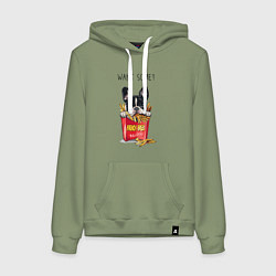 Толстовка-худи хлопковая женская БУЛЬДОГ В КАРТОШКЕ ФРИ, цвет: авокадо