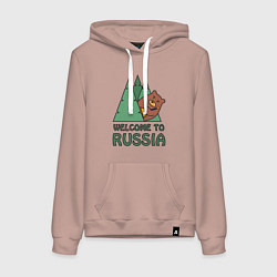Толстовка-худи хлопковая женская Welcome - Russia, цвет: пыльно-розовый