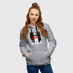 Толстовка-худи хлопковая женская Девушка и надпись Senpai Ahegao, цвет: меланж — фото 2