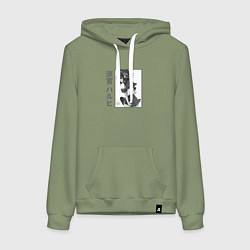 Толстовка-худи хлопковая женская Харухия арт, цвет: авокадо