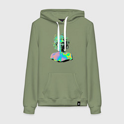 Толстовка-худи хлопковая женская Gorgon Medusa Vaporwave Neon, цвет: авокадо