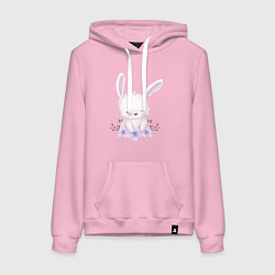 Толстовка-худи хлопковая женская Милый Крольчонок С Цветочками, цвет: светло-розовый