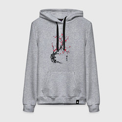 Толстовка-худи хлопковая женская Сакура с иероглифами, цвет: меланж