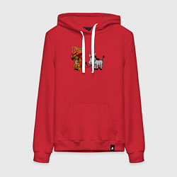Толстовка-худи хлопковая женская Я дракон ведущий за собой осла, цвет: красный