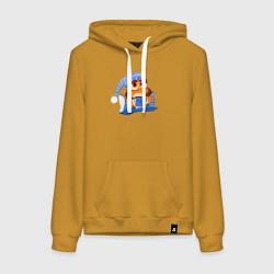 Толстовка-худи хлопковая женская Сонная сова с чашкой кофе, цвет: горчичный