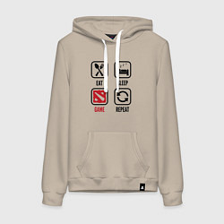 Толстовка-худи хлопковая женская Eat Sleep Dota Repeat, цвет: миндальный
