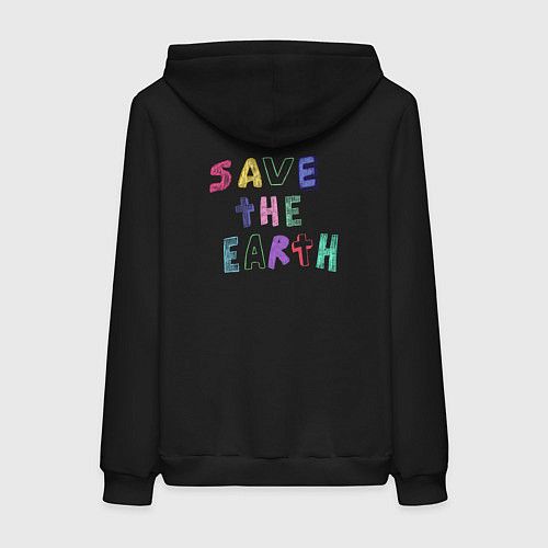 Женская толстовка-худи Save the earth эко дизайн карадашом с маленькой пл / Черный – фото 2