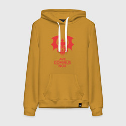 Толстовка-худи хлопковая женская Ave Dominus Nox клич повелителей ночи, цвет: горчичный