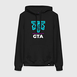 Толстовка-худи хлопковая женская Символ GTA в неоновых цветах, цвет: черный