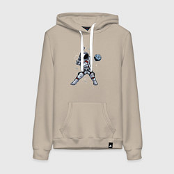 Толстовка-худи хлопковая женская Космонавт играет в бейсбол планетой, цвет: миндальный