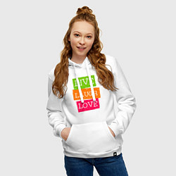 Толстовка-худи хлопковая женская Live laugh love quote, цвет: белый — фото 2