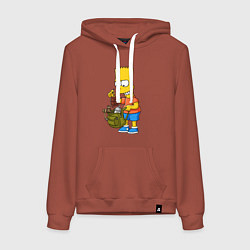 Толстовка-худи хлопковая женская Барт Симпсон разбирает свой рюкзак, цвет: кирпичный
