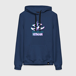 Толстовка-худи хлопковая женская Hitman в стиле glitch и баги графики, цвет: тёмно-синий