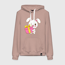Толстовка-худи хлопковая женская Кролик с подарком, цвет: пыльно-розовый