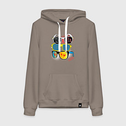 Толстовка-худи хлопковая женская Поп арт очки, цвет: утренний латте