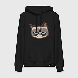 Толстовка-худи хлопковая женская Мем недовольный кот, цвет: черный