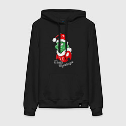 Толстовка-худи хлопковая женская Merry Christmas, Santa Claus Grinch, цвет: черный