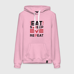 Толстовка-худи хлопковая женская Надпись: eat sleep EVE repeat, цвет: светло-розовый