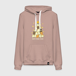 Толстовка-худи хлопковая женская Елка из котиков С мяу годом, цвет: пыльно-розовый