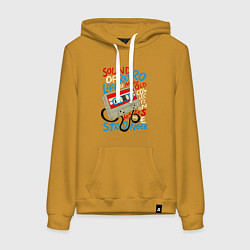 Толстовка-худи хлопковая женская Касссета ретро звук, цвет: горчичный