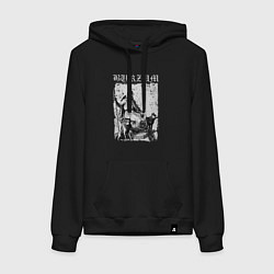 Толстовка-худи хлопковая женская Burzum скандинавский бог Один с волками и вороном, цвет: черный