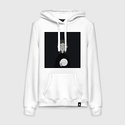 Толстовка-худи хлопковая женская Девочка с луной в руке на фоне звёздного неба, цвет: белый