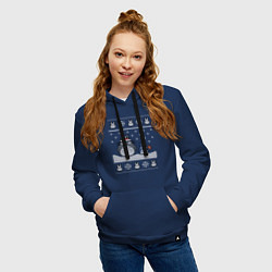 Толстовка-худи хлопковая женская Новогодние тоторики - ugly sweater, цвет: тёмно-синий — фото 2