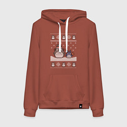 Толстовка-худи хлопковая женская Новогодние тоторики - ugly sweater, цвет: кирпичный