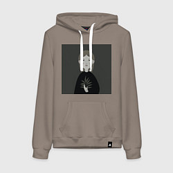 Толстовка-худи хлопковая женская Мультяшная девочка с растением в руке, цвет: утренний латте