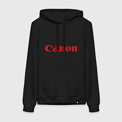 Толстовка-худи хлопковая женская Canon - красный логотип, цвет: черный