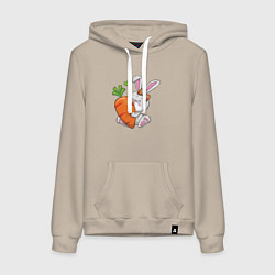 Толстовка-худи хлопковая женская Зайка с большой морковкой, цвет: миндальный