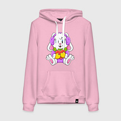 Толстовка-худи хлопковая женская Кролик в меховых наушниках, цвет: светло-розовый